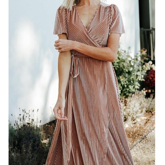 NWT Baltic Born Andi Ribbed Velvet Velour Wrap Maxi Dress Champagne XL - Picture 2 of 12